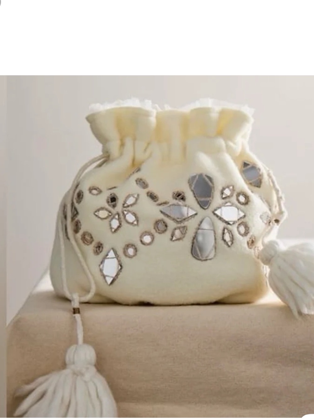 NWT FREE PEOPLE ONE SEASONS SPARKLE MINI GIFT SACK IN IVORY